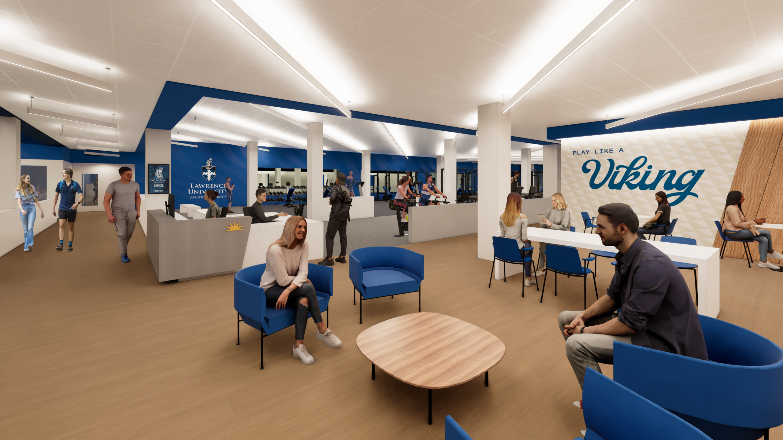 rendering of students in a new hub lounge