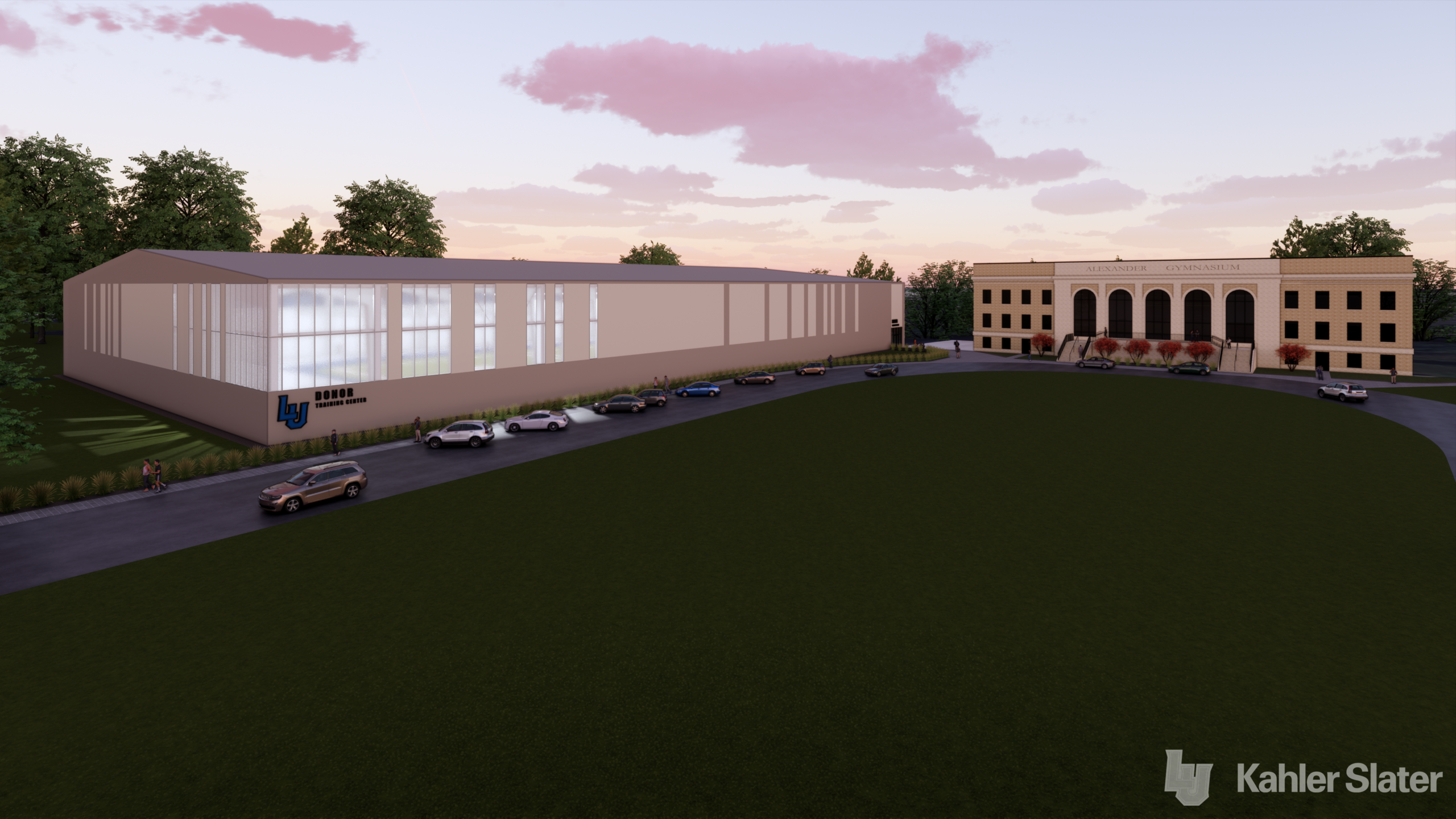 sunset rendering of new athletic building